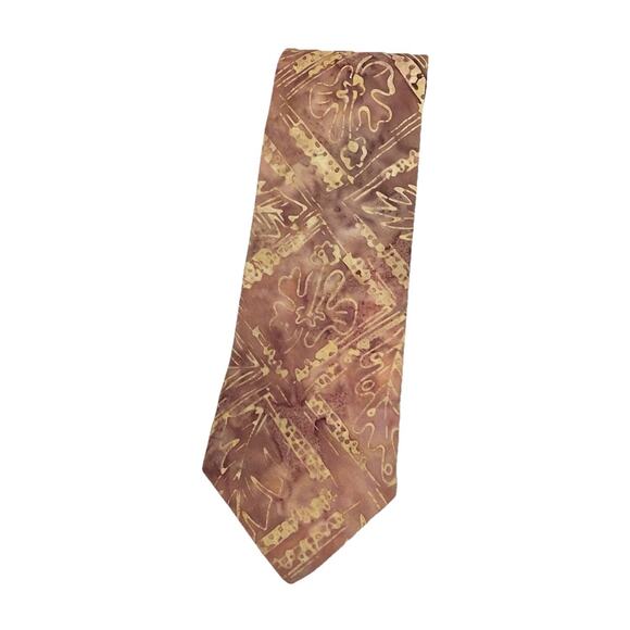 VTG Brite Ties Silk Screen Autumnal Faded Rust Cotton Tie Boho Artsy Hippie - Picture 4 of 12